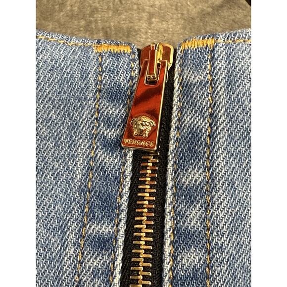 Versace Cropped Denim Jersey Bustier Top Blue Black IT 40 US 4 NWT $1275 - Picture 7 of 16